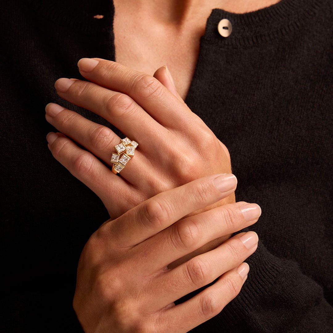 Hopscotch Yellow Gold Princess Cut Diamond Ring