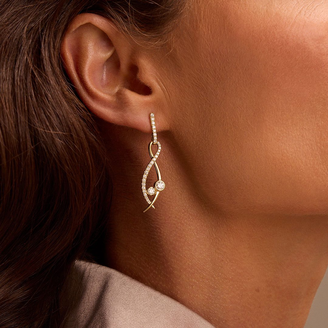 Lunar Yellow Gold Diamond Drop Earrings