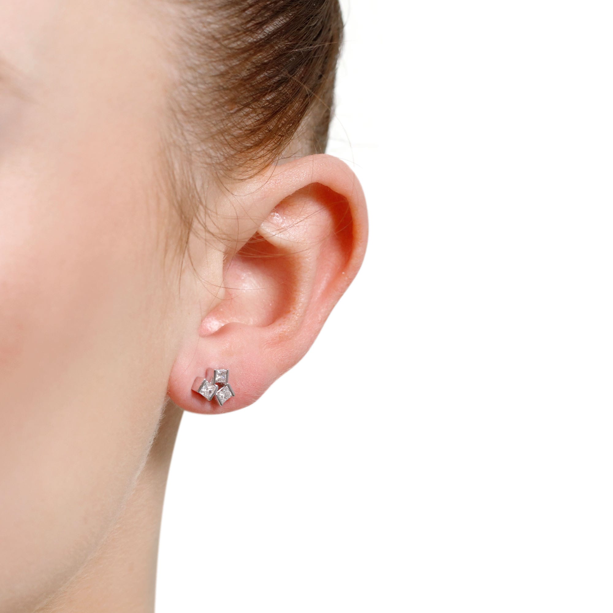 Hopscotch White Gold Small Diamond Stud Earrings