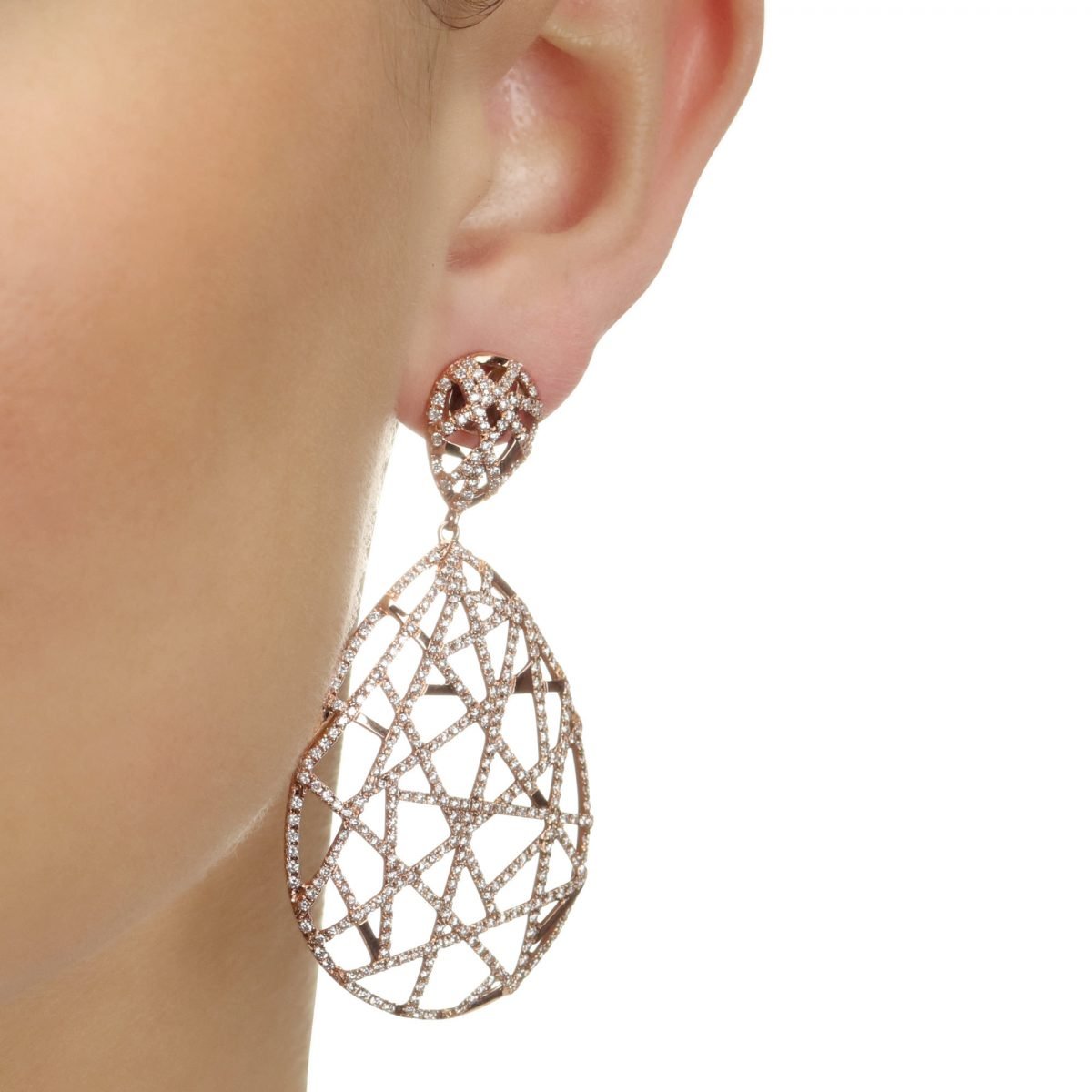 Lattice Rose Gold Diamond Drop Earrings