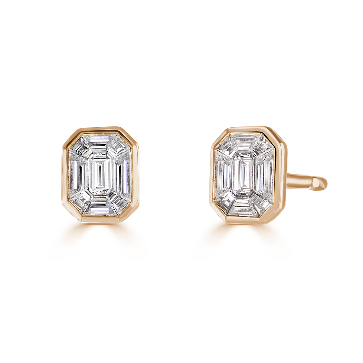 Rose Gold Baguette Diamond Stud Earrings - David M Robinson