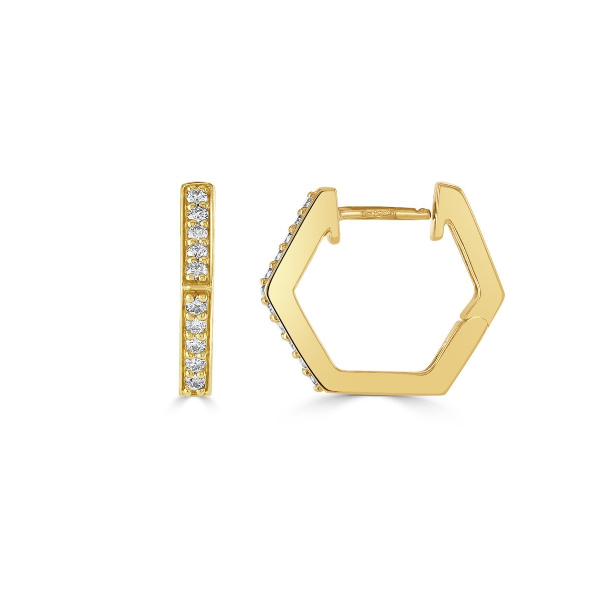 Honeycomb Yellow Gold Diamond Hoop Earrings