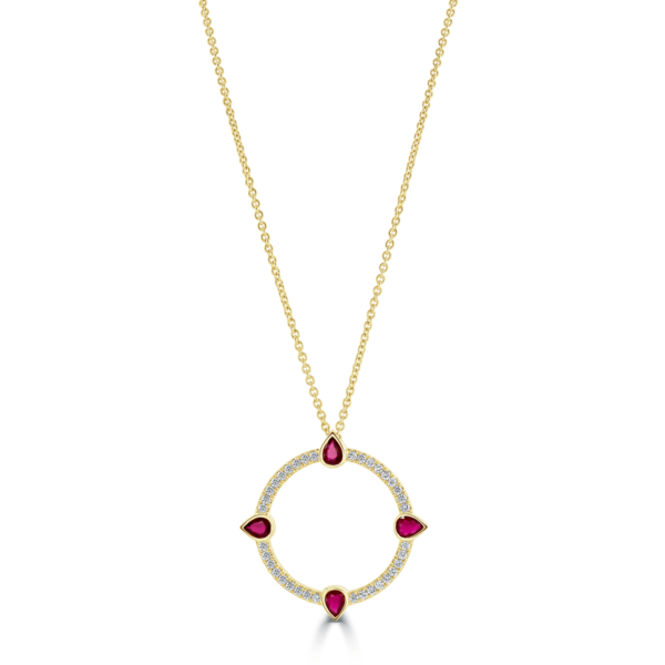 Compass Yellow Gold Large Diamond and Ruby Pendant