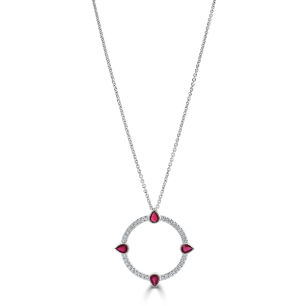 Compass White Gold Large Diamond and Ruby Pendant