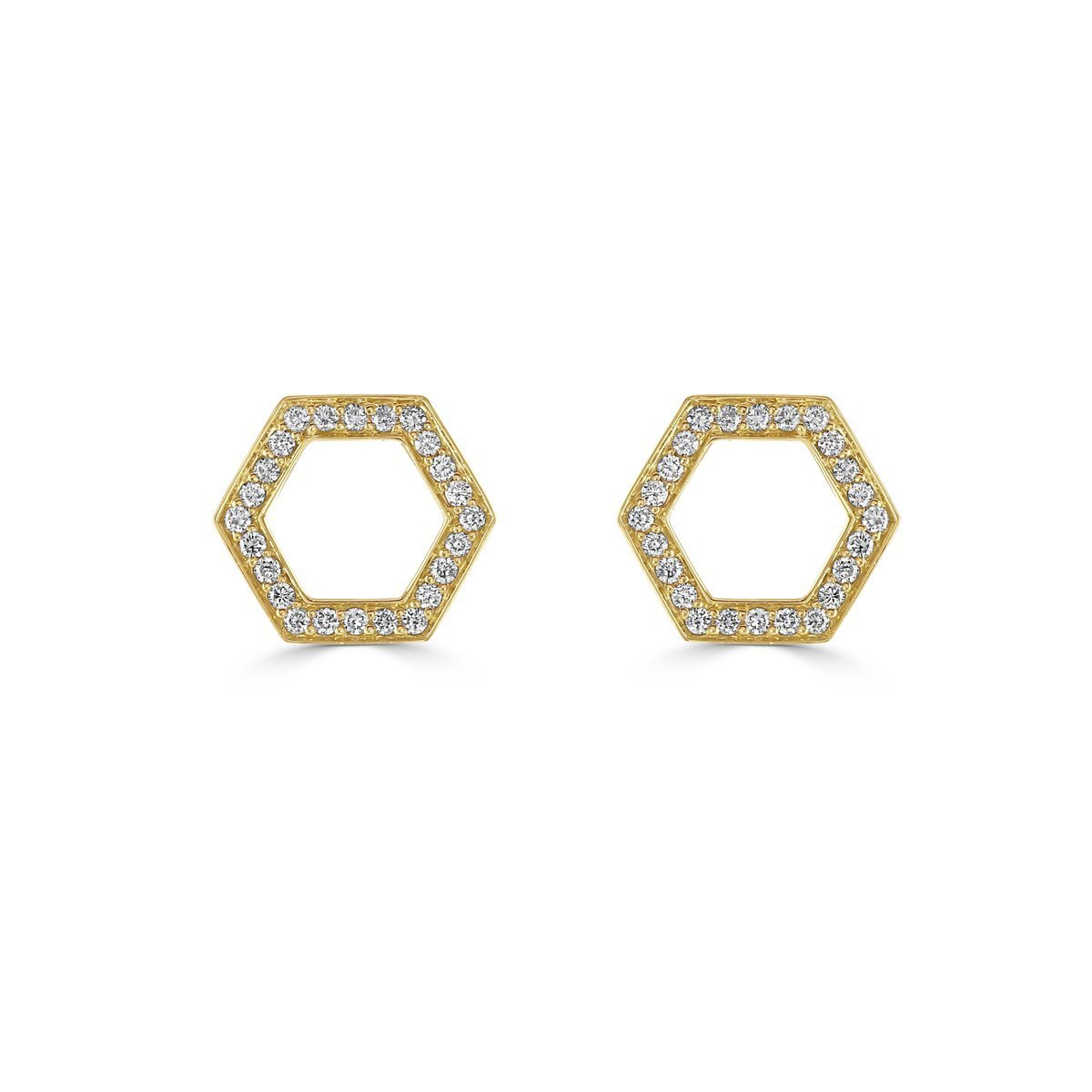 Honeycomb Yellow Gold Diamond Stud Earrings