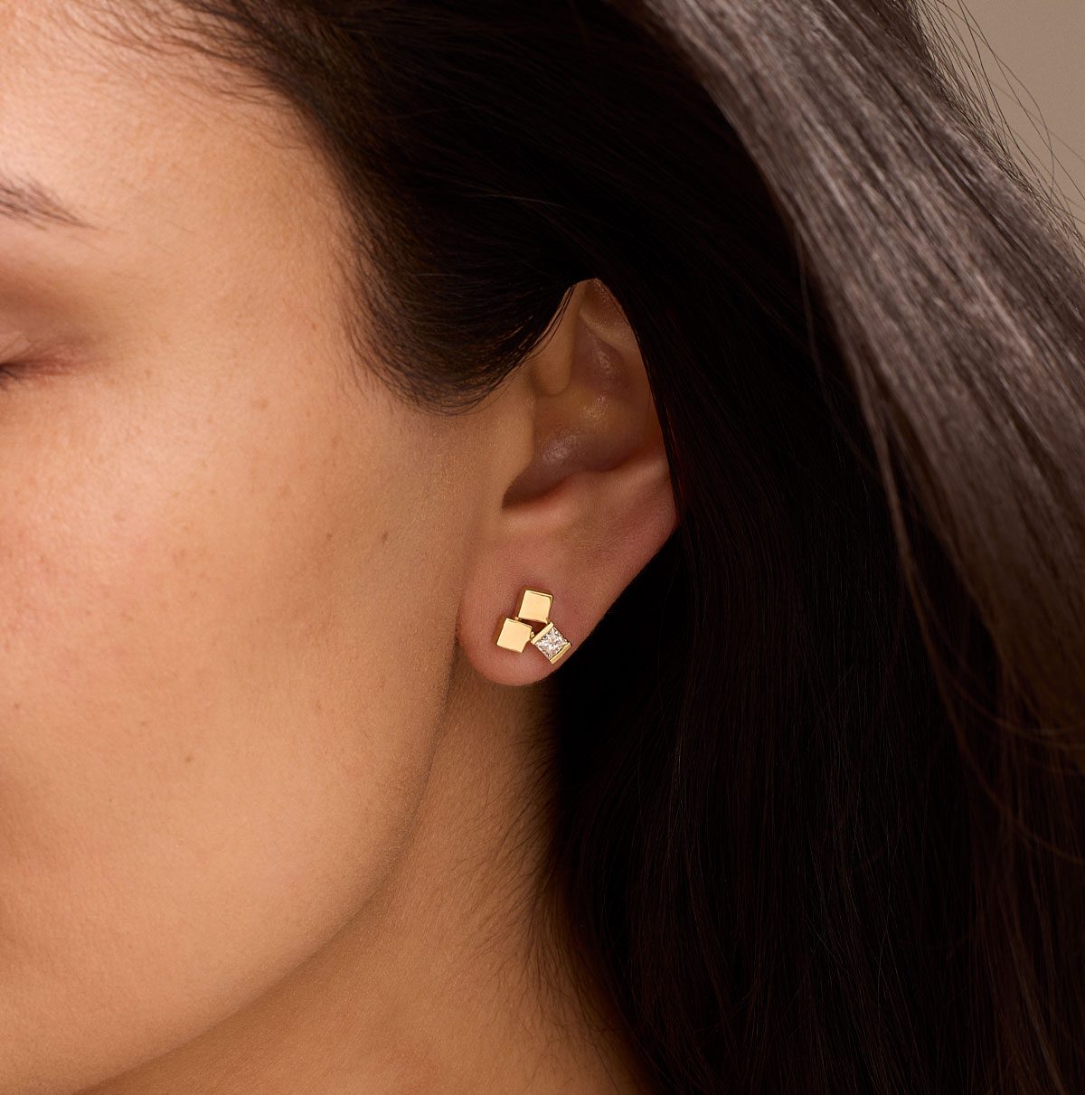 Hopscotch Yellow Gold Diamond Stud Earrings