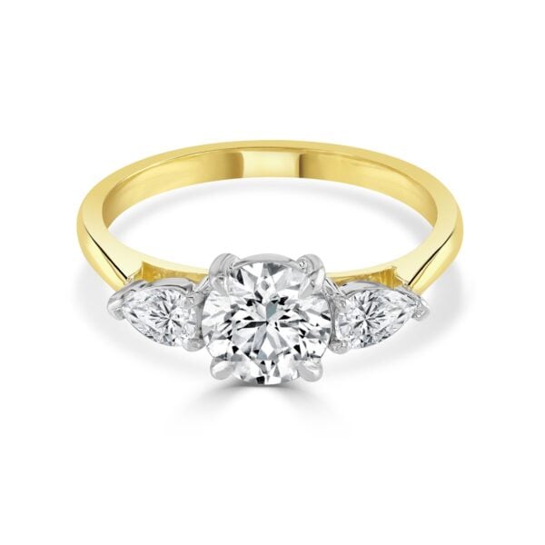 Round Brilliant Cut Yellow Gold Diamond Trilogy Ring