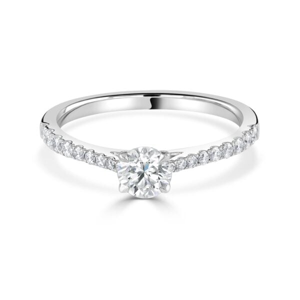 Round Brilliant Cut Ring with Diamond Set Shoulders