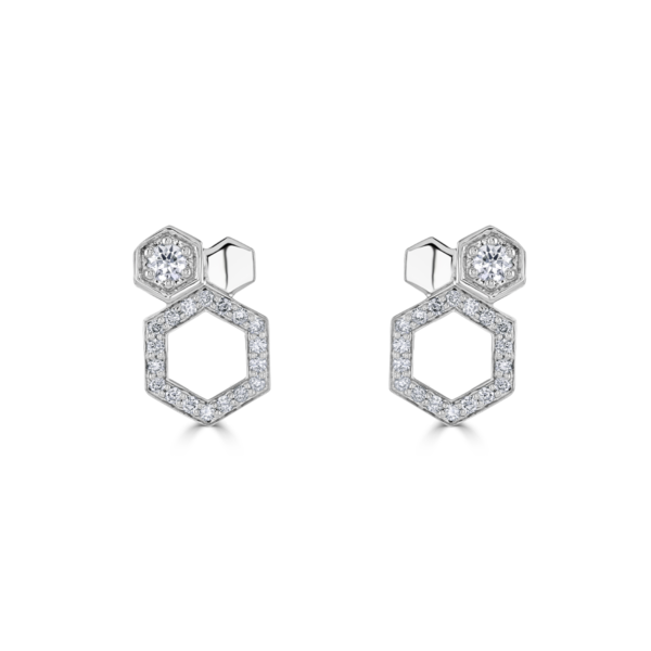 Honeycomb White Gold Diamond Stud Earrings