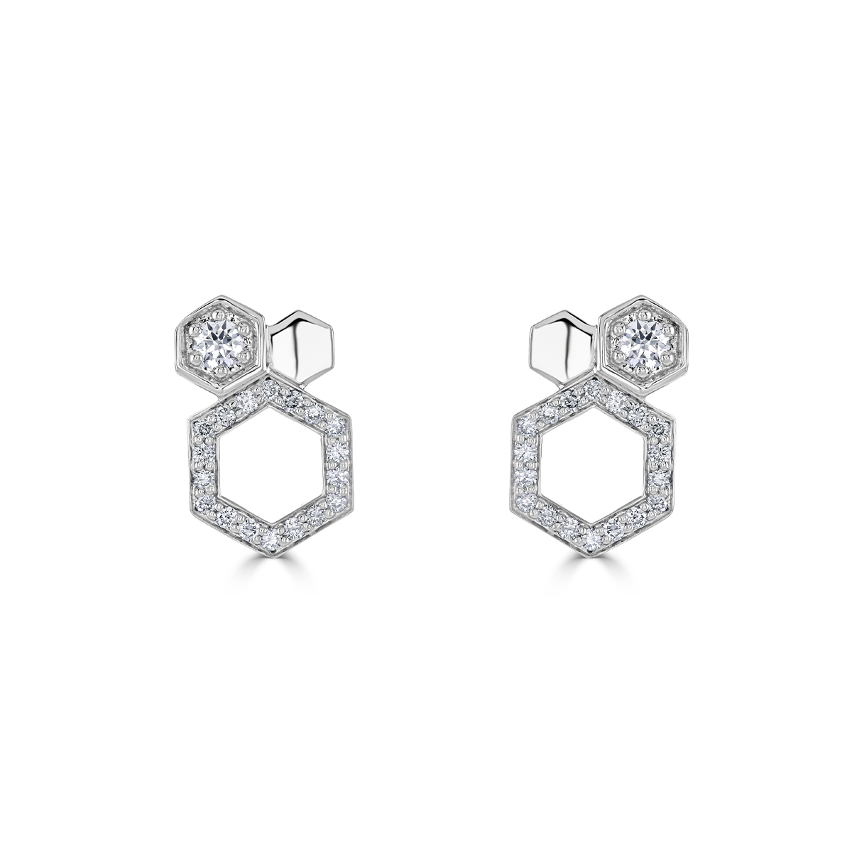 Honeycomb White Gold Diamond Stud Earrings