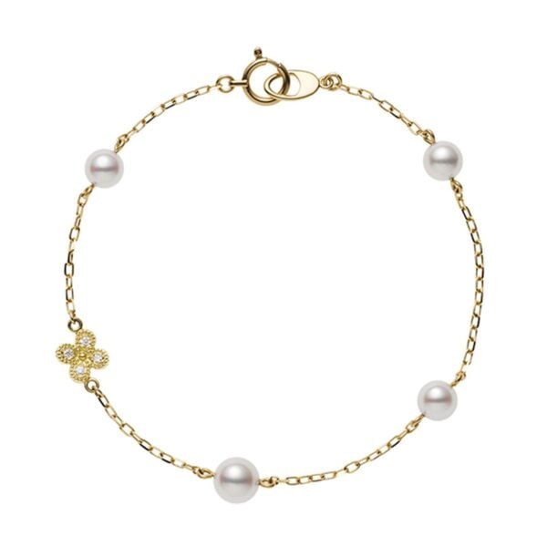 Yellow Gold and Diamond Pearl Chain Bracelet
