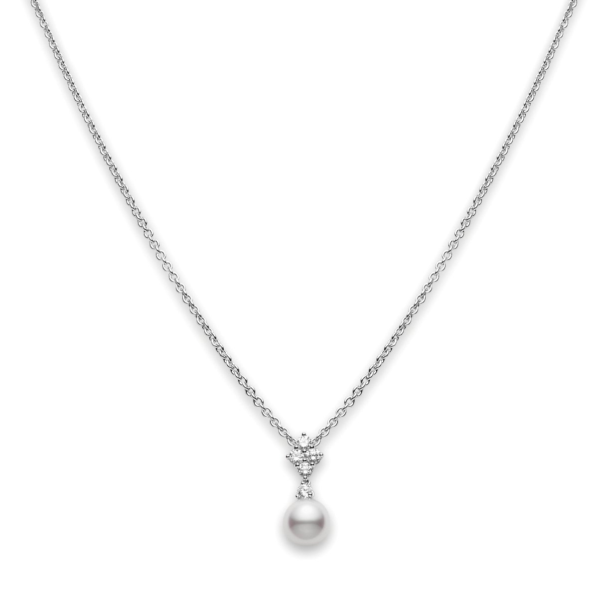 18ct White Gold Pearl and Diamond Drop Pendant