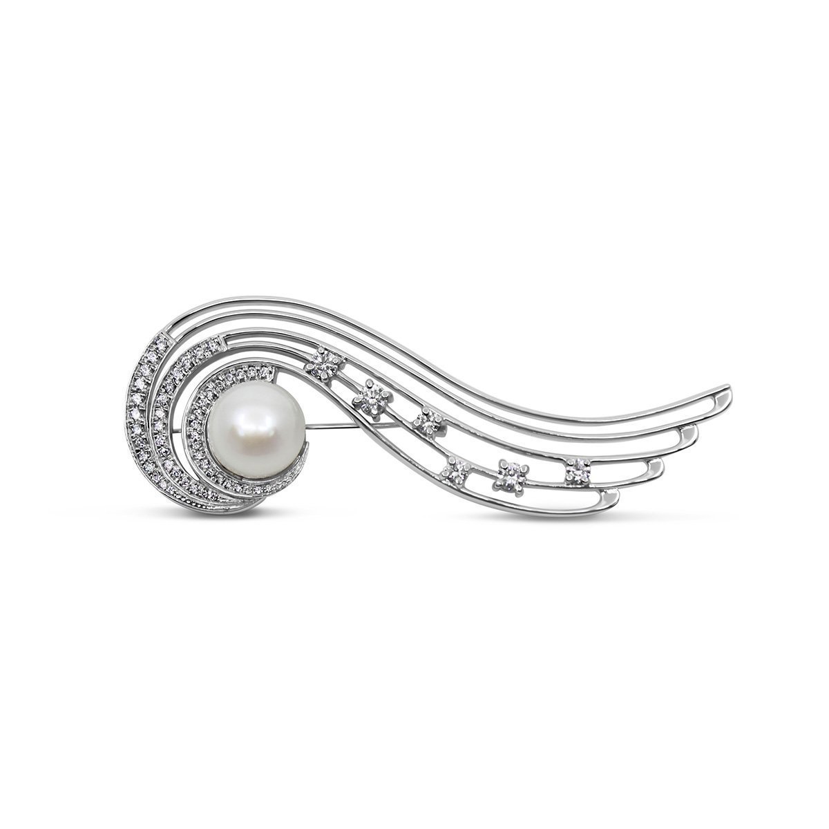 A diamond and pearl brooch made by DMR to celebrate the Platinum Jubilee