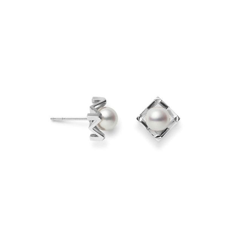 M Collection White Gold Pearl Earrings