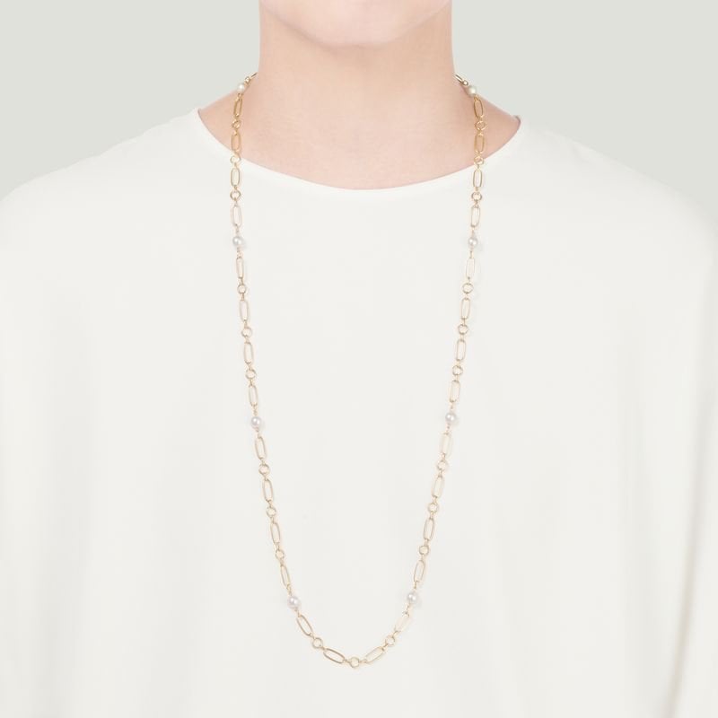 M Code Yellow Gold Pearl Necklace