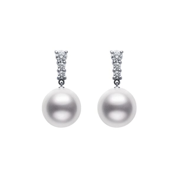 White Gold 11mm Pearl and Diamond Earrings