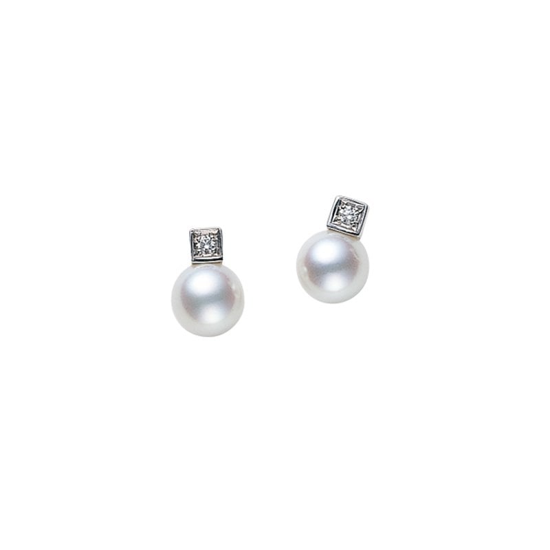 White Gold 7.25mm Pearl and Diamond Earrings