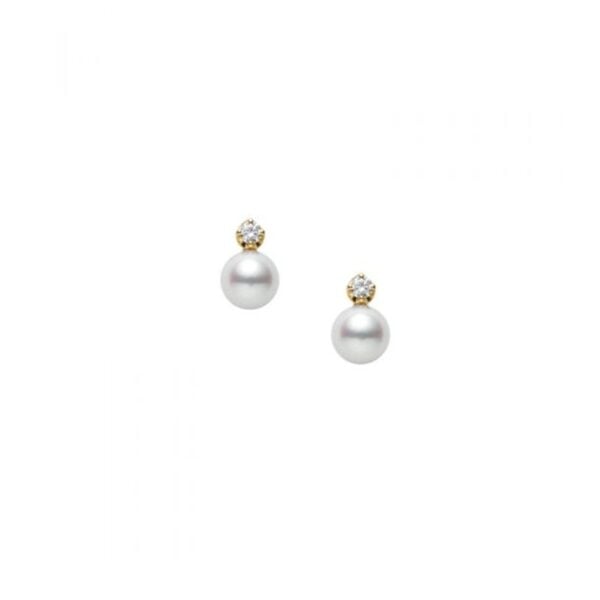 Yellow Gold 5mm Pearl and Diamond Earrings