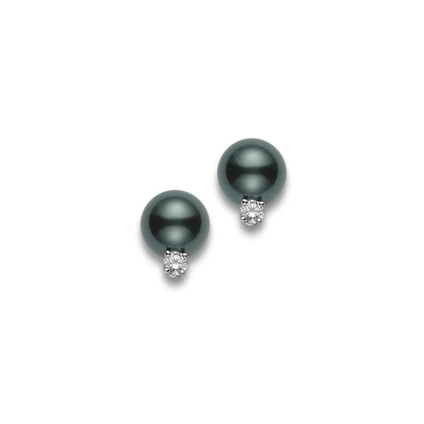 Grey Pearl and Diamond Stud Earrings