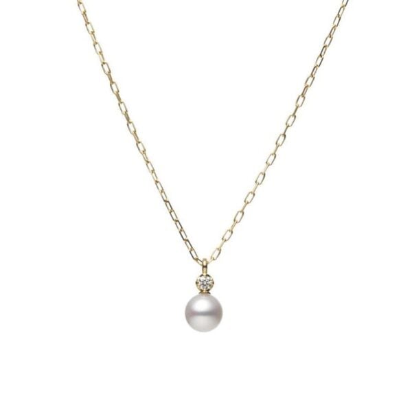 Yellow Gold 12mm Pearl and Diamond Pendant