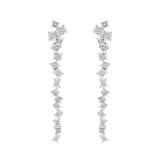 Hopscotch Platinum Full Princess Cut Diamond Drop Earrings