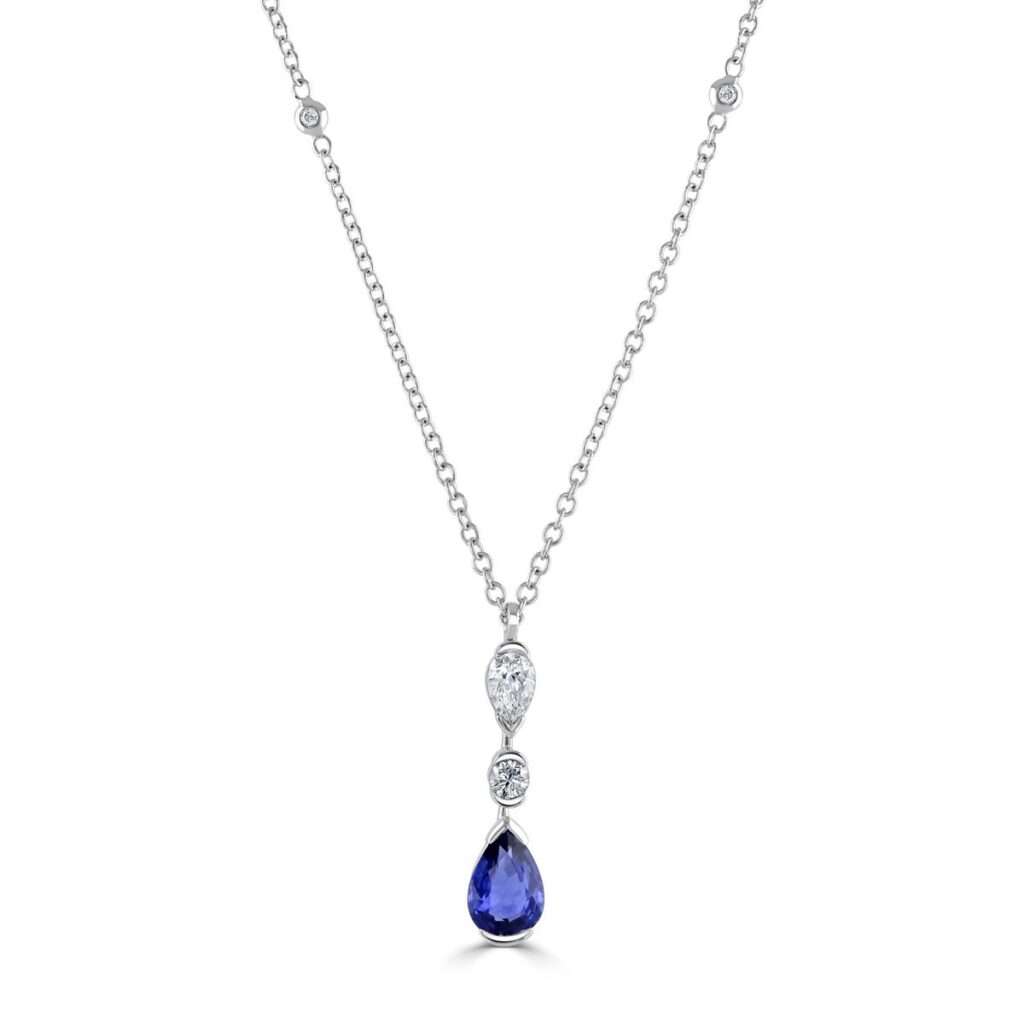 Pear Shape Sapphire Pendant | White Gold | David M Robinson