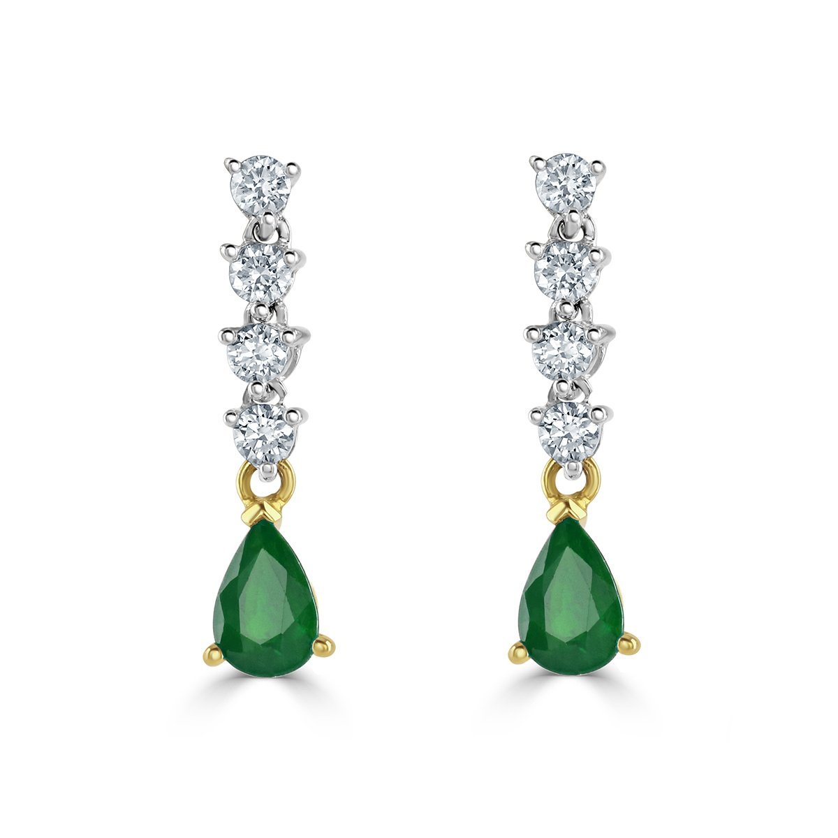 Pear Shape Emerald & Diamond Drop Earrings