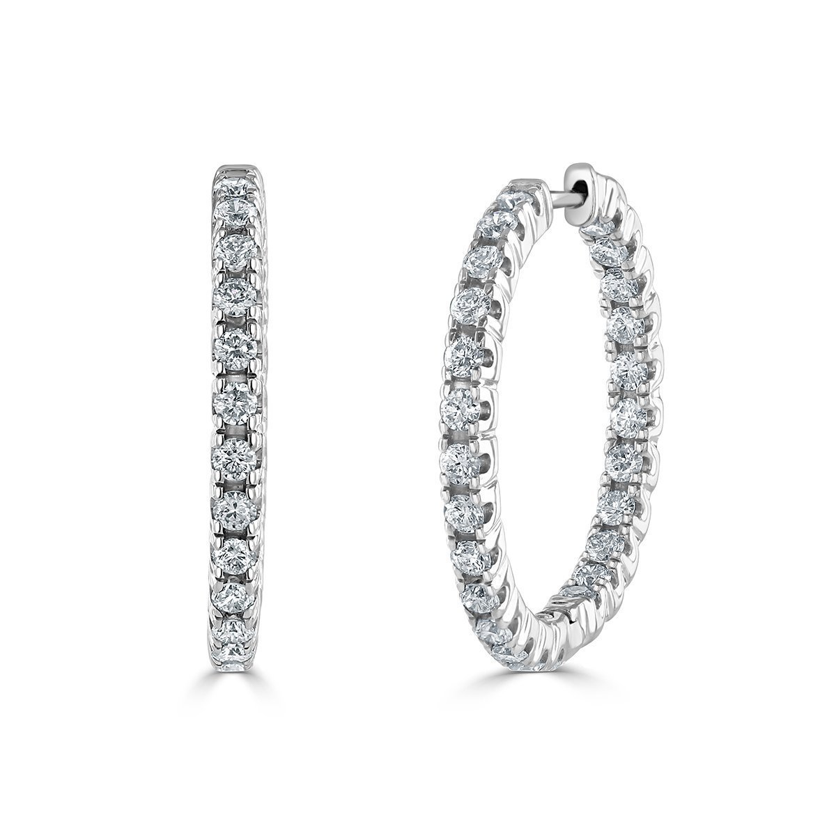 Round Cut Diamond Hoop Earrings | 18ct White Gold | David M Robinson