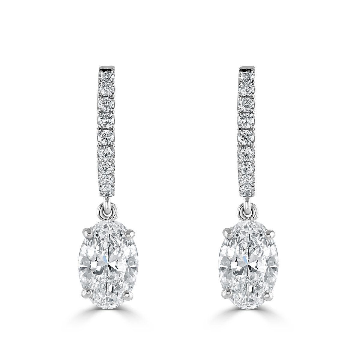 Platinum Oval Cut Diamond Huggie Earrings