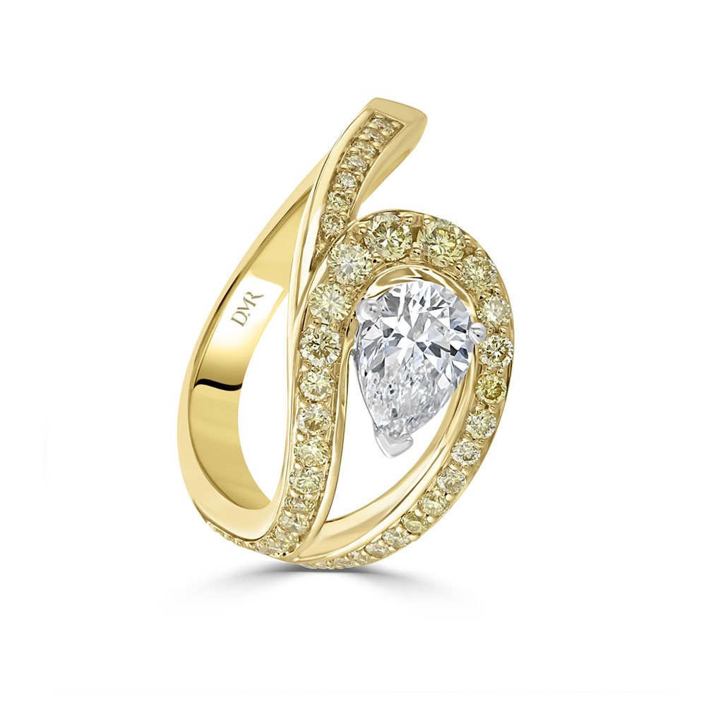 Ditto Platinum Pear Shape Yellow Diamond Ring