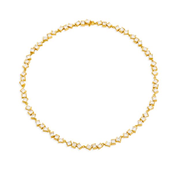 Hopscotch Yellow Gold Princess Cut Diamond Necklace