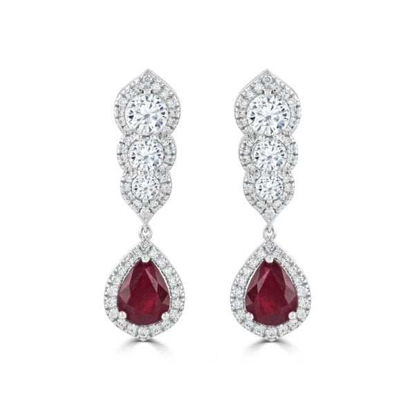 White Gold Pear Shape Ruby and Diamond Necklace