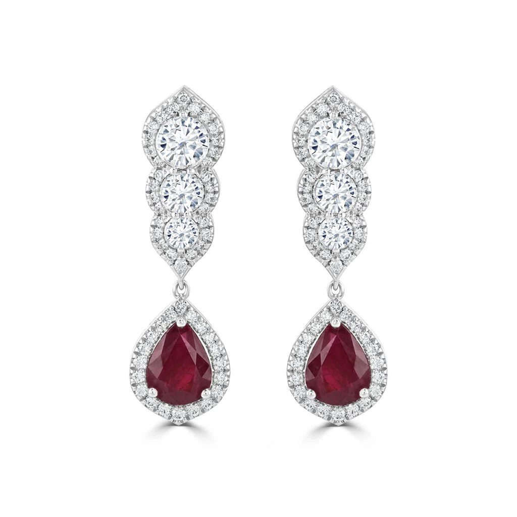 White Gold Pear Shape Ruby and Diamond Necklace