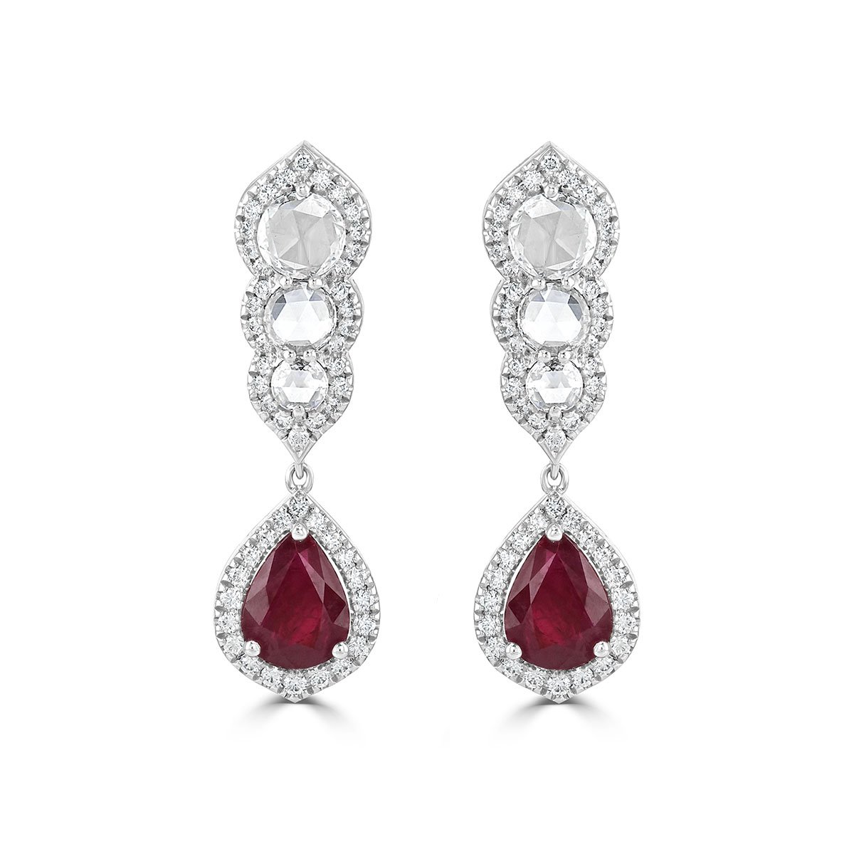 White Gold Pear Shape Ruby and Diamond Earrings