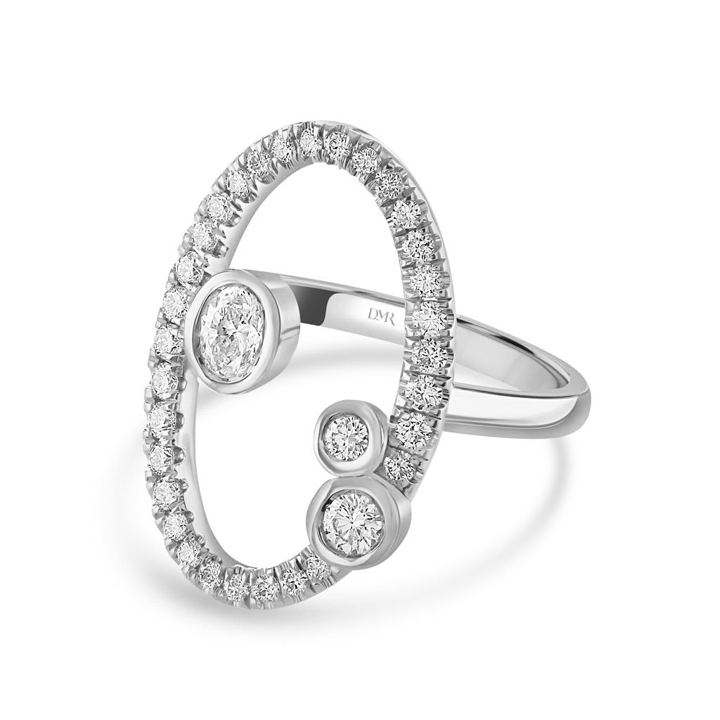 Lunar White Gold Diamond Surround Dress Ring