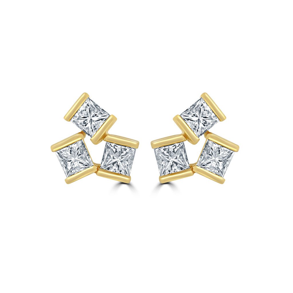 Hopscotch Yellow Gold Diamond Stud Earrings