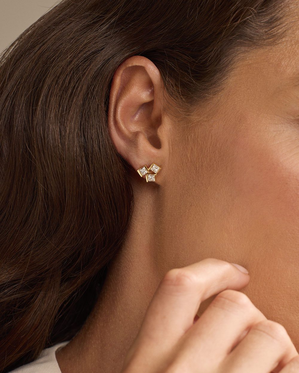 Hopscotch Yellow Gold Diamond Stud Earrings