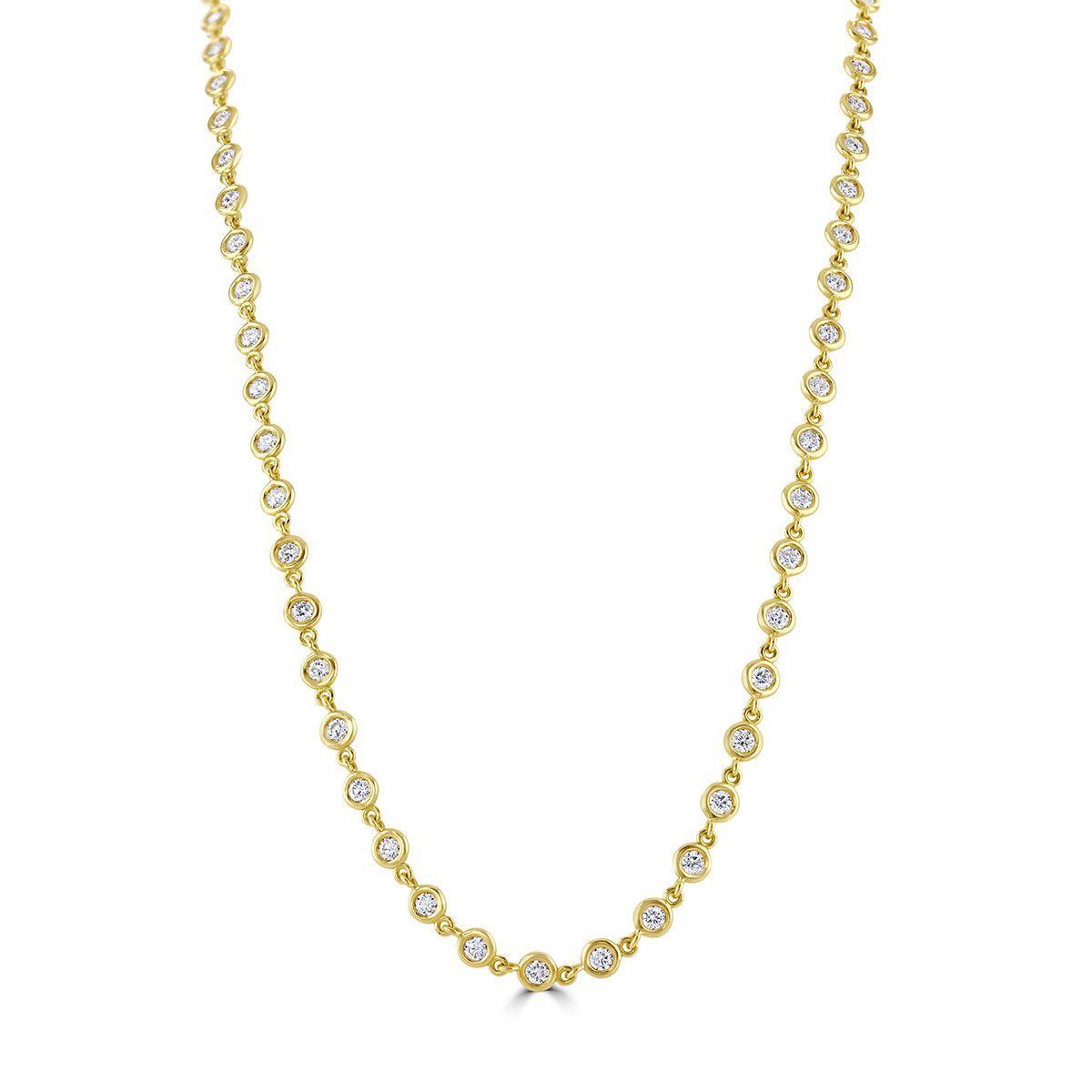 Yellow Gold Round Cut Bezel Set Diamond Necklace