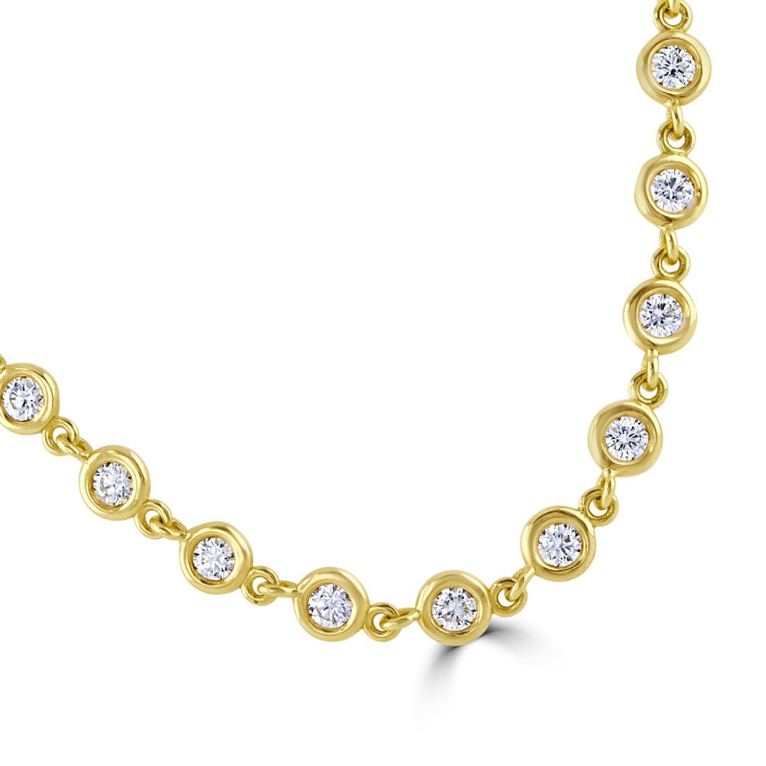 Yellow Gold Round Cut Bezel Set Diamond Necklace