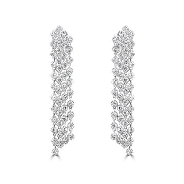 White Gold Four Row Diamond Drop Earrings