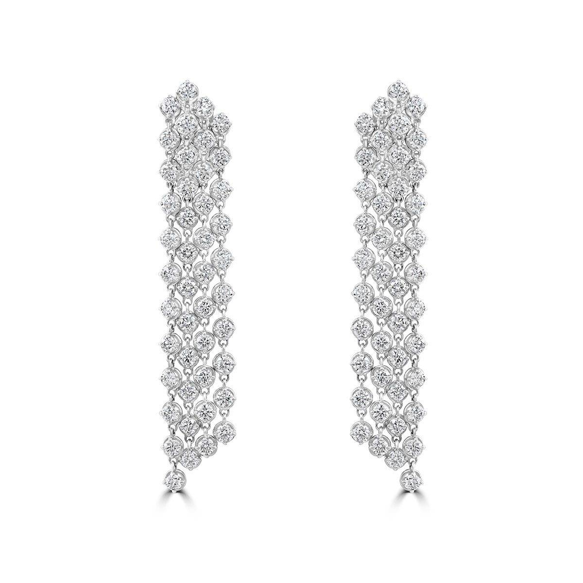 White Gold Four Row Diamond Drop Earrings