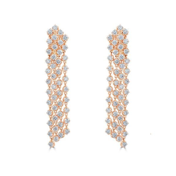 Rose Gold Four Row Diamond Drop Earrings