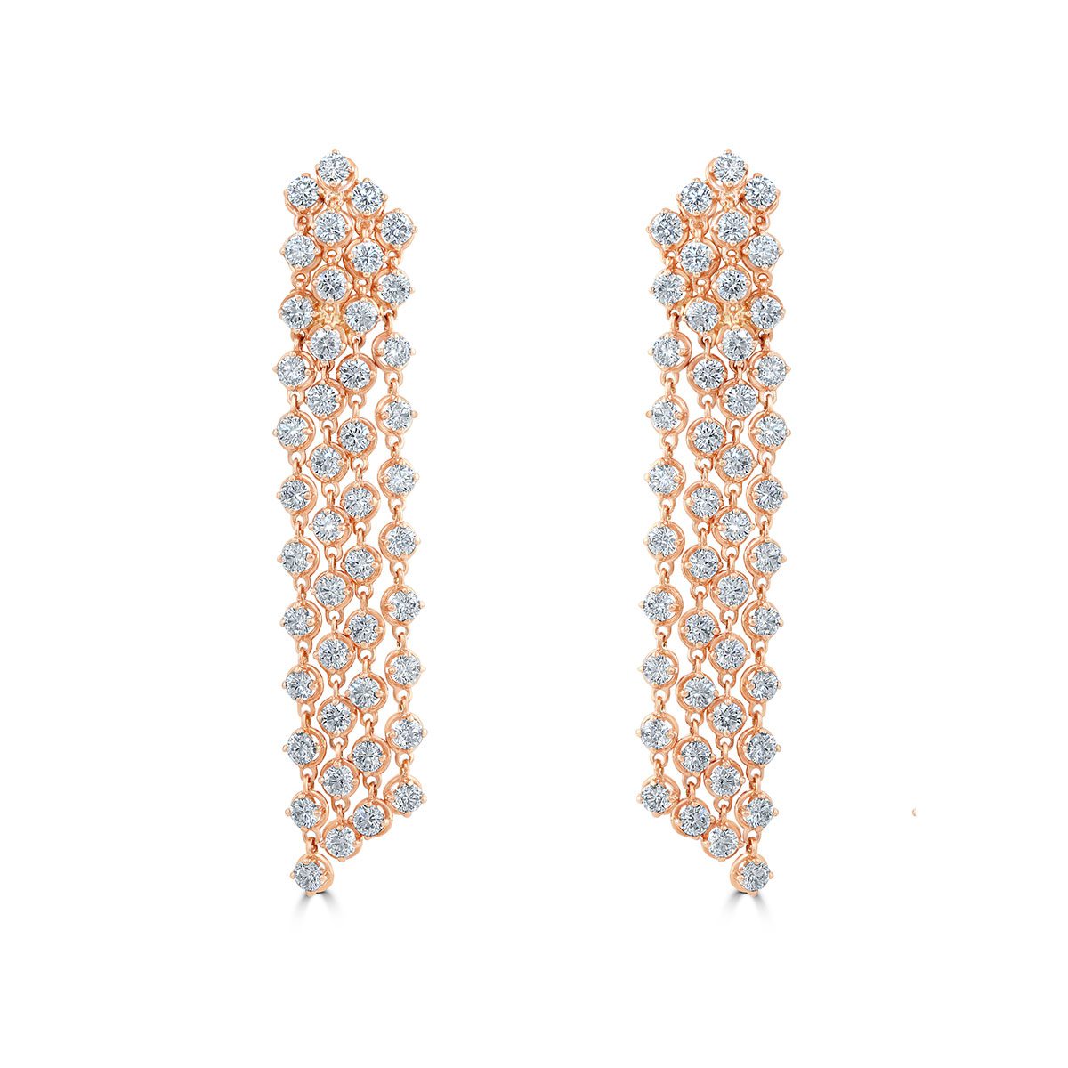 Rose Gold Four Row Diamond Drop Earrings