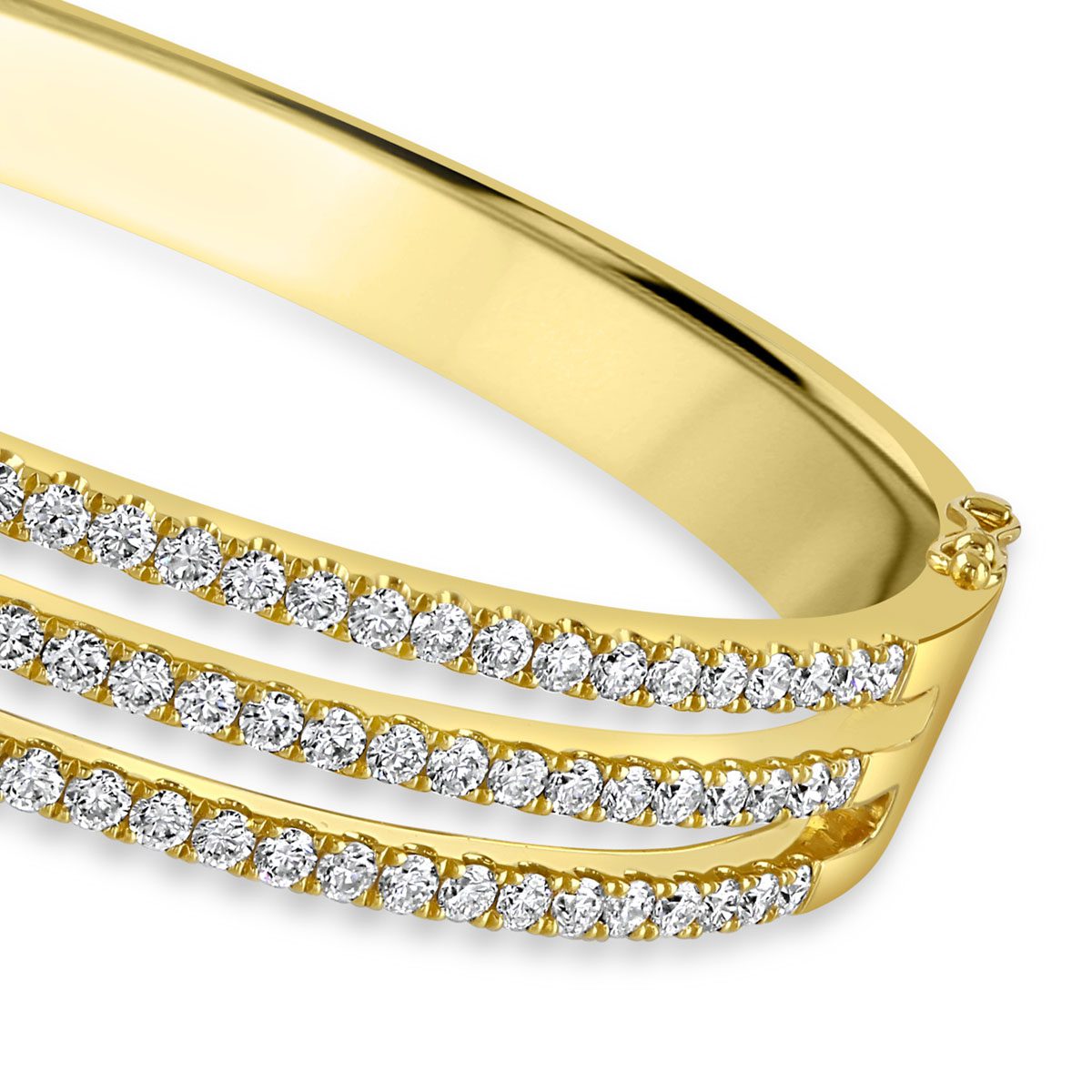 Love Lines Three Row Yellow Gold Diamond Bangle