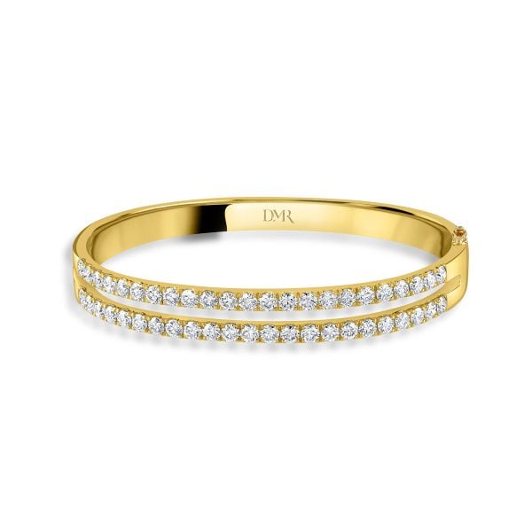 Love Lines Two Row Yellow Gold Diamond Bangle