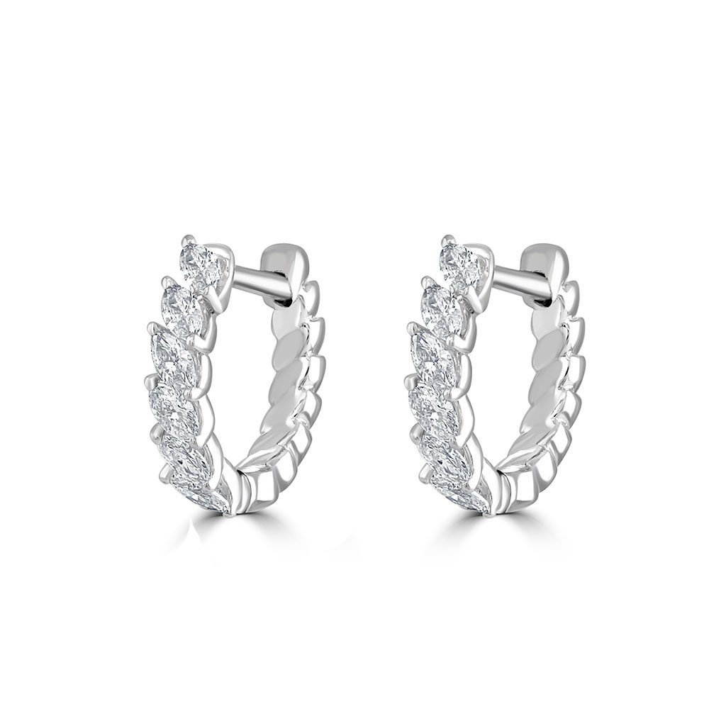 White Gold Marquise Diamond Hoop Earrings