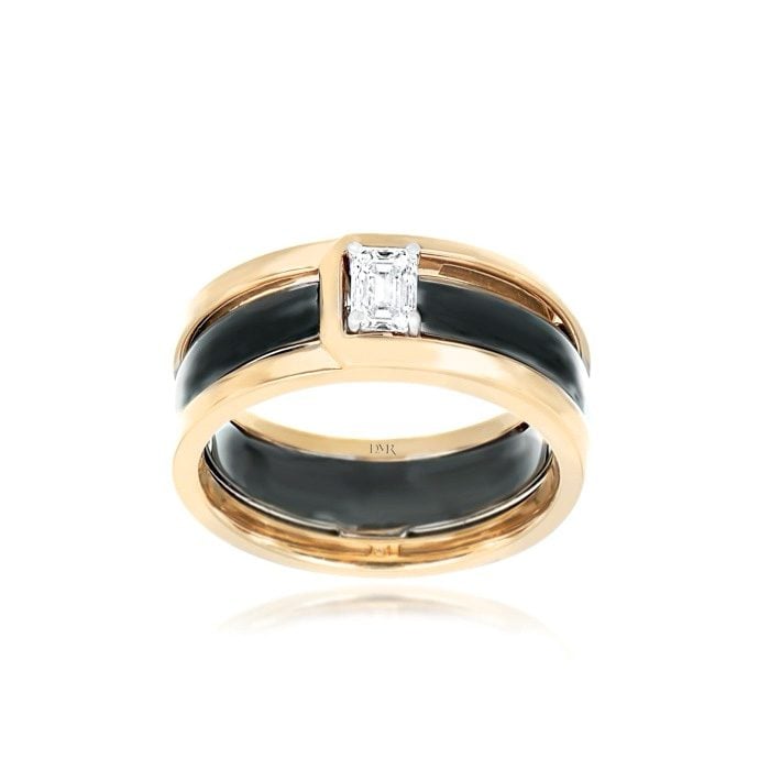 Rose Gold & Emerald Cut Diamond Men's Wedding Ring