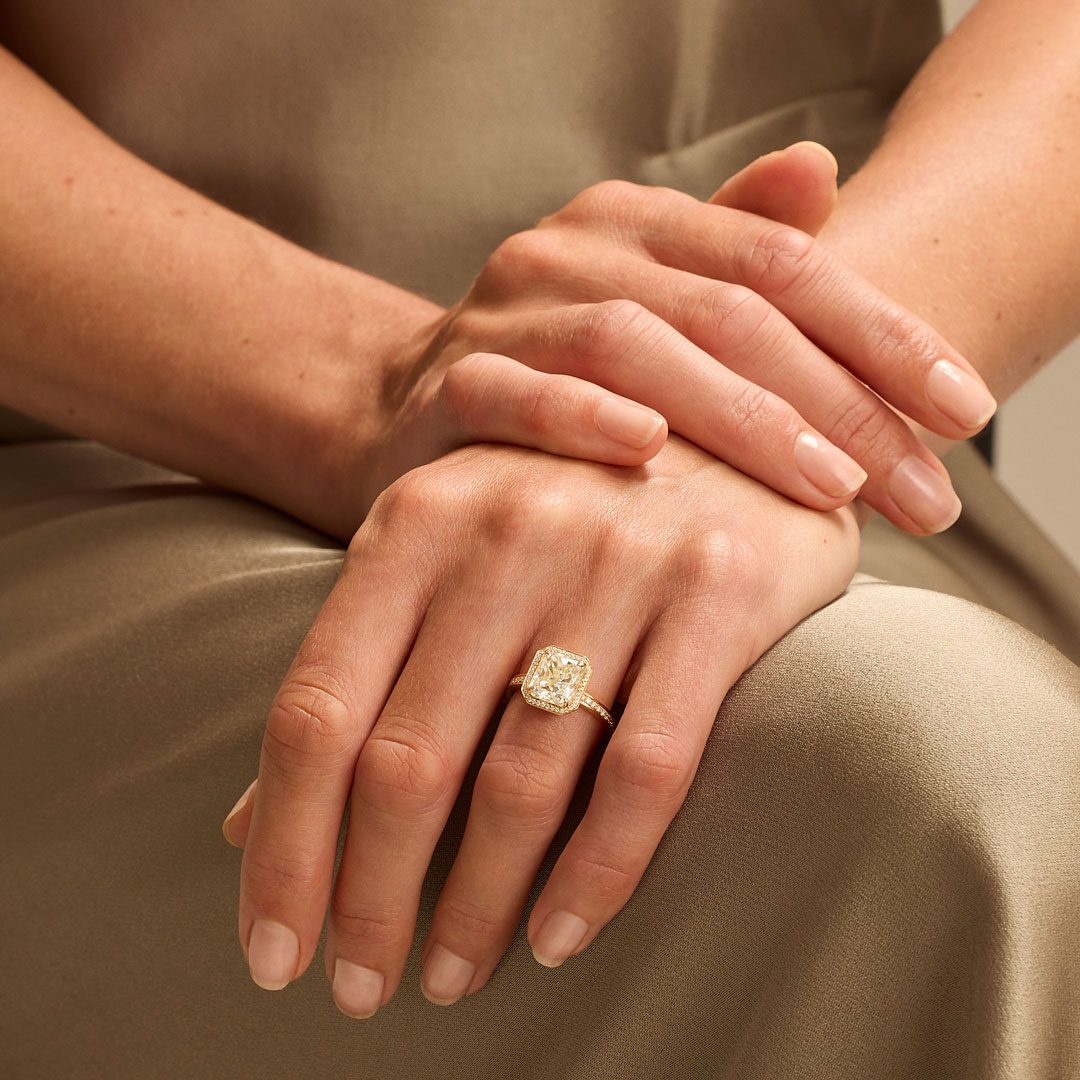 Rose Gold Radiant Cut Halo Diamond Ring