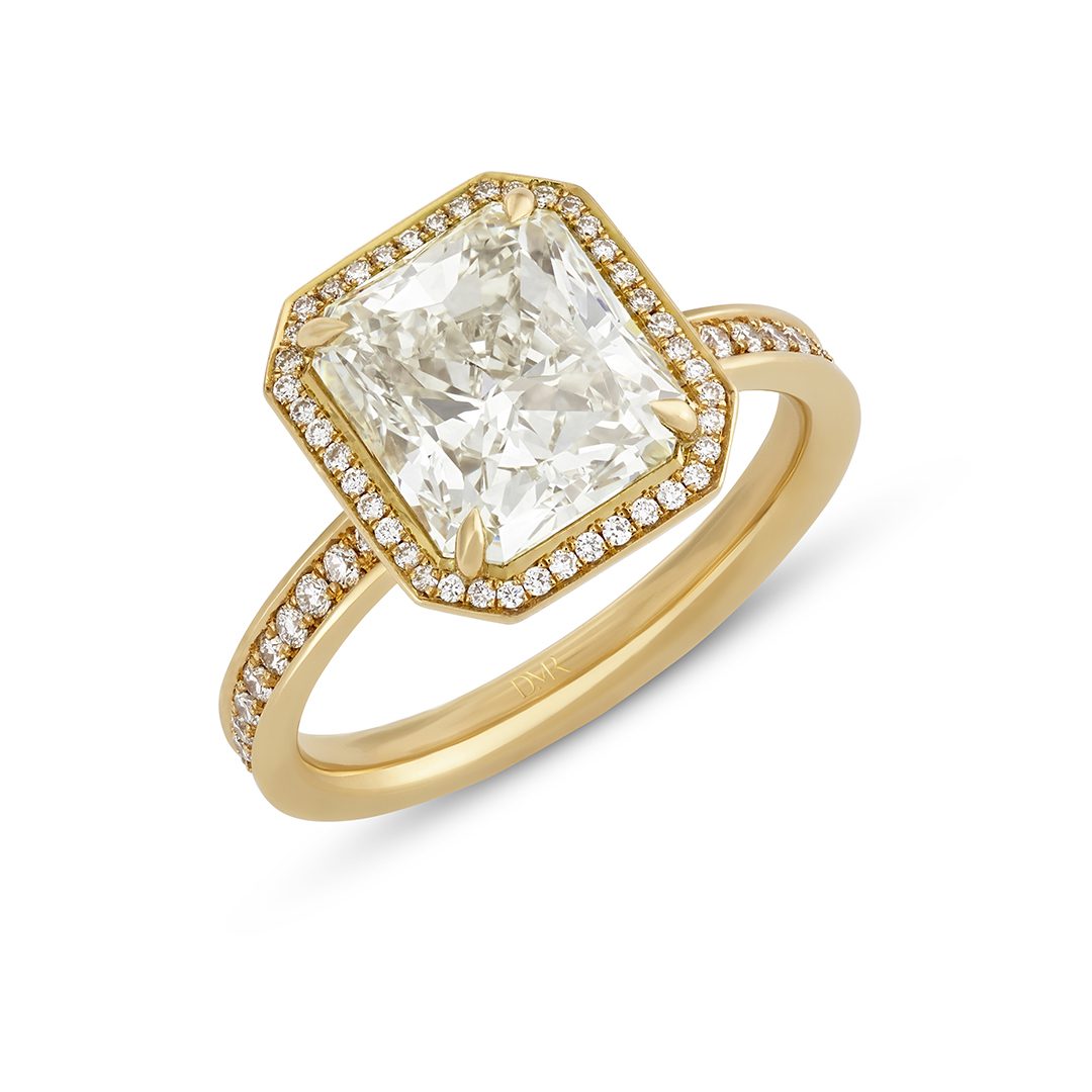 Rose Gold Radiant Cut Halo Diamond Ring