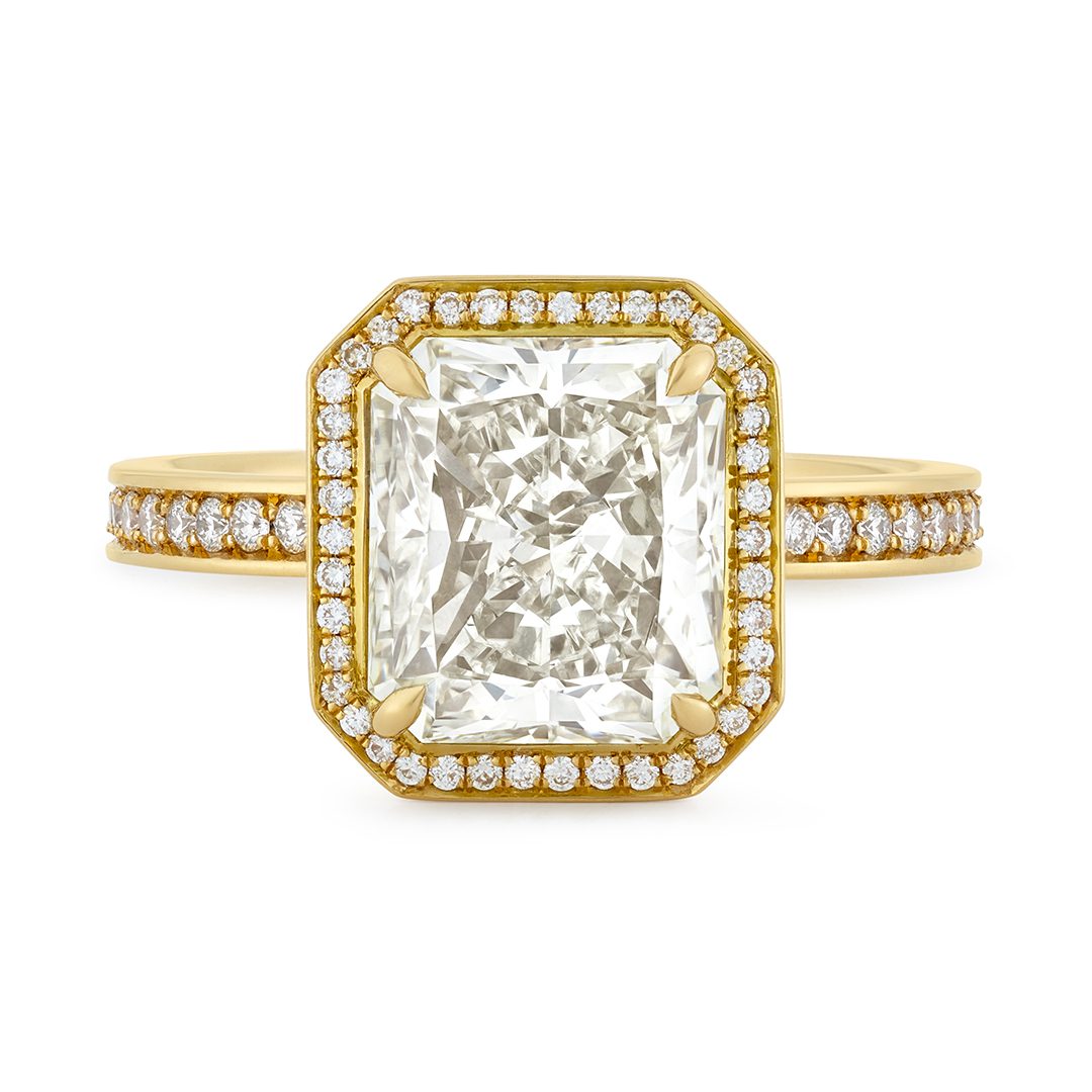 Rose Gold Radiant Cut Halo Diamond Ring